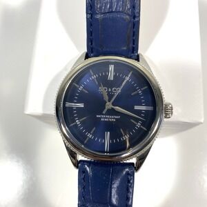 SO & CO New York Mens Quartz Analog Watch Blue Minimalist New Battery